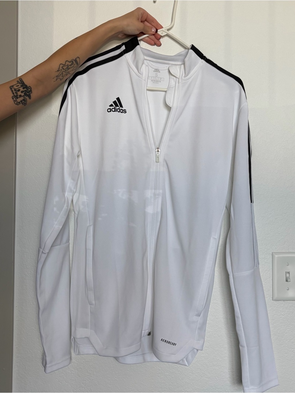 adidas White and Black Signature 3-Stripe Track Jacket